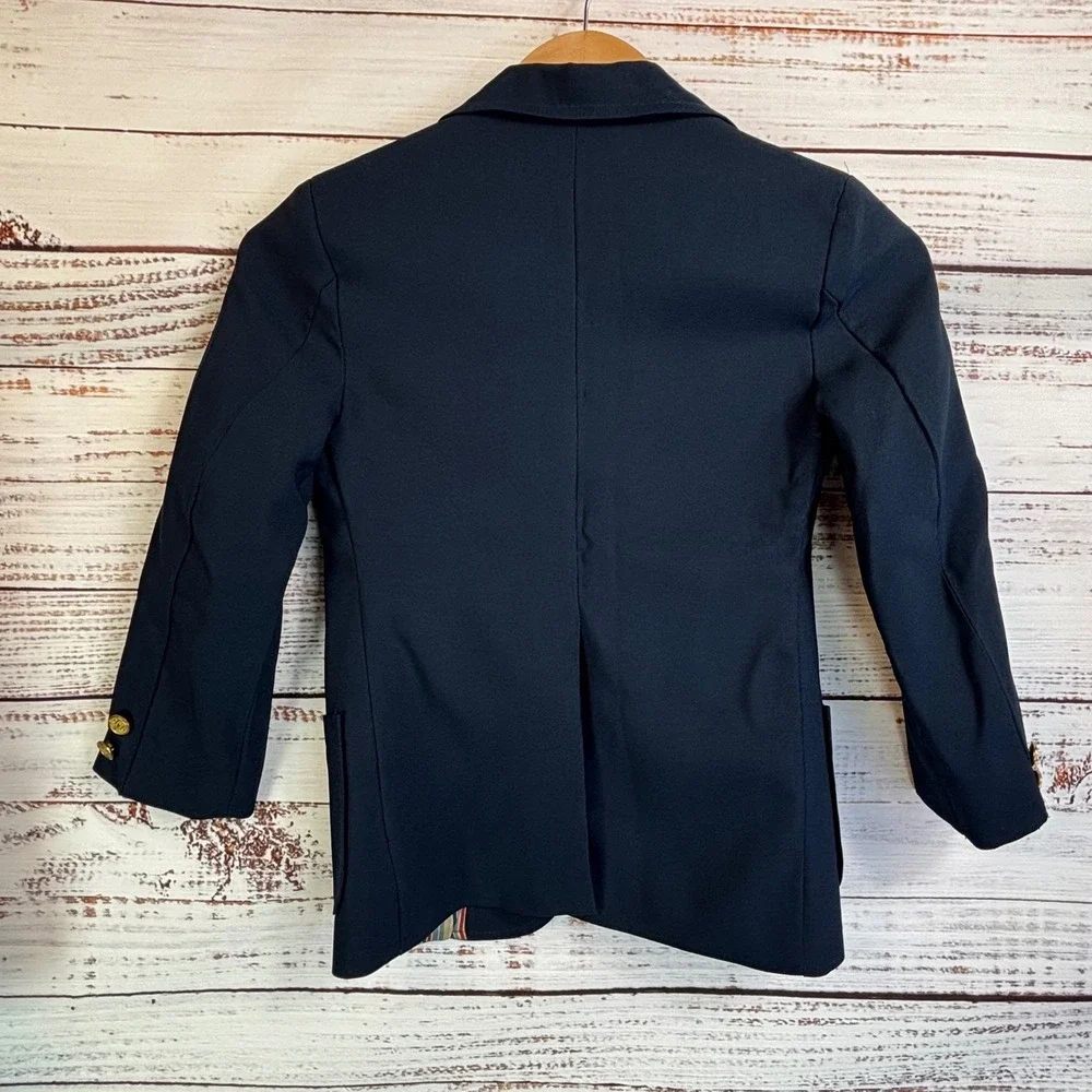 Vintage Blazer 8/10 Kids Navy Blue Textured Gold Crest Buttons Preppy Ivy Twee